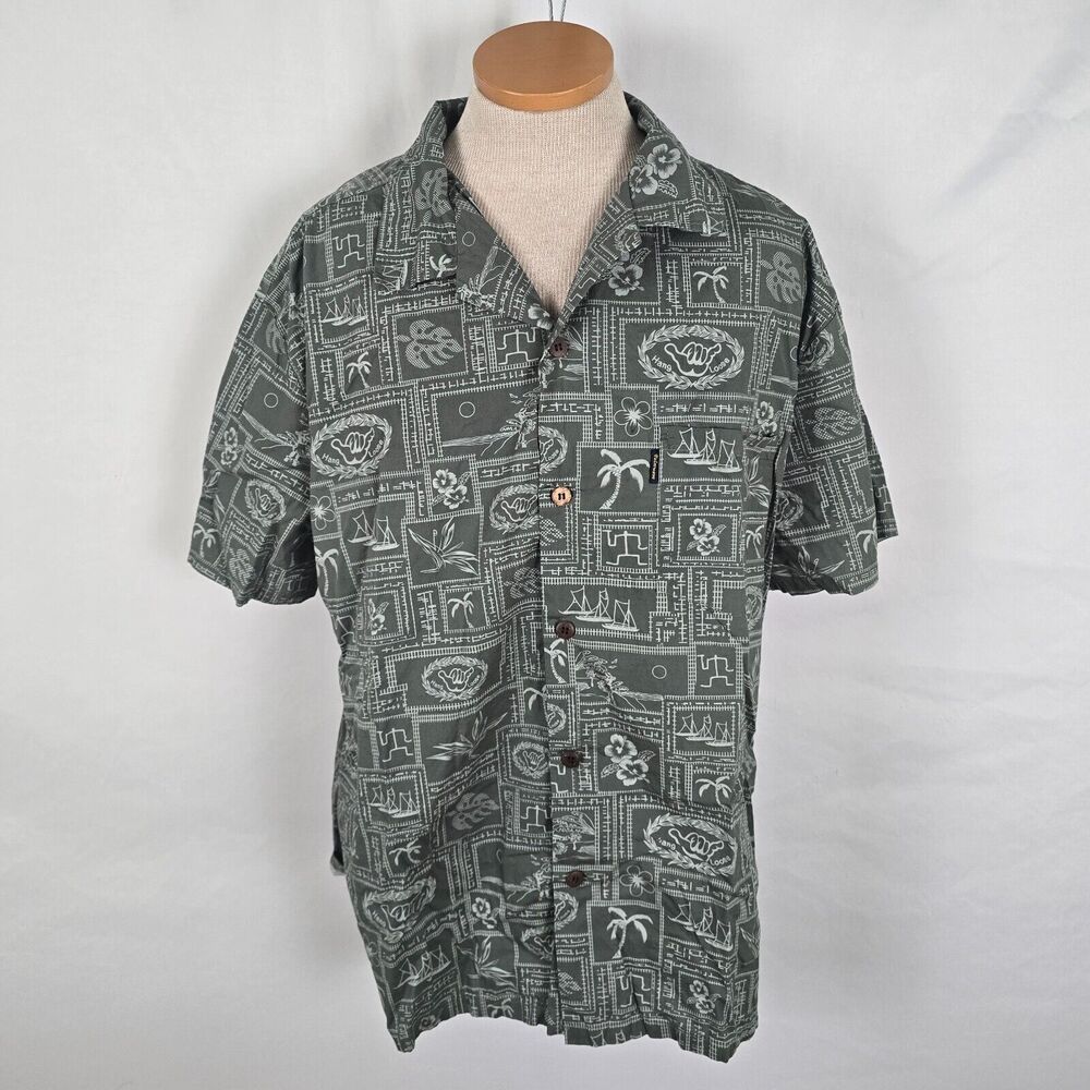 Palmwave Hawaii Shirt Men's 2XL Green Buttons Hang Loose Hawaiian Short Sleeve